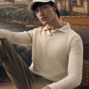 Cream Waffle Knit Polo Sweatshirt