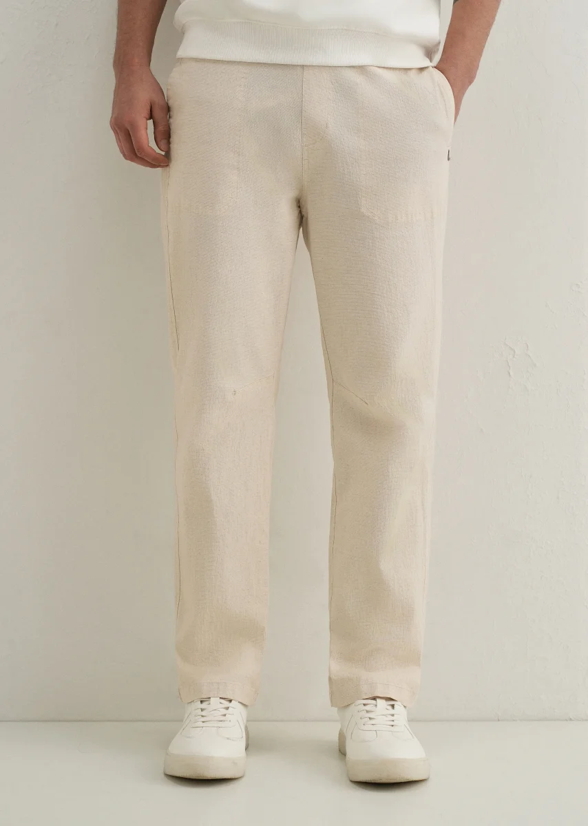 Beige Drawstring Cotton Linen Pant - Image 8
