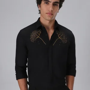 Hand Embroidered Black Designer Shirt