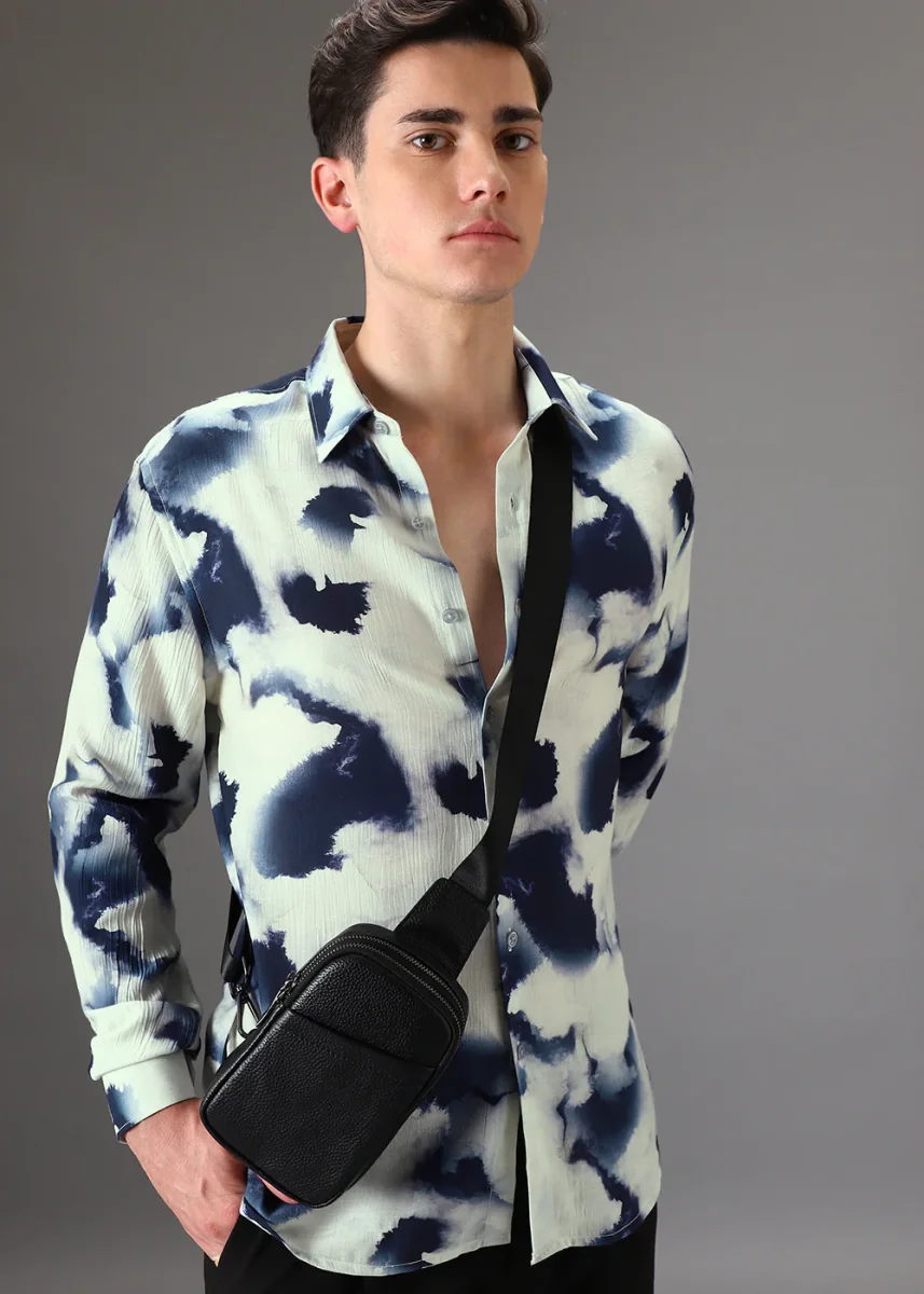 Blue Wash Crushed Printed Shirt - Image 2