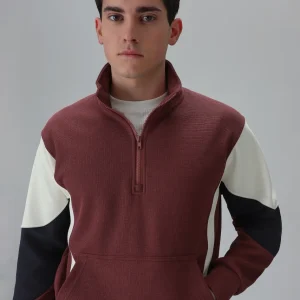 Colour Block Zip Maroon Sweatshirt