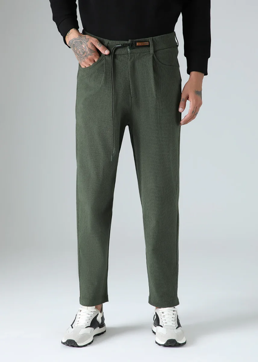 Green Textured Corduroy Drawstring Pant - Image 4