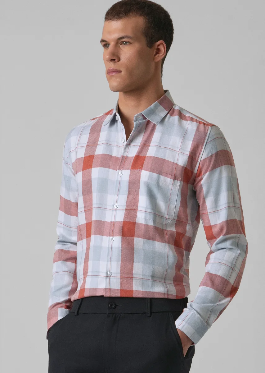 Melange Salmon Red Check Shirt