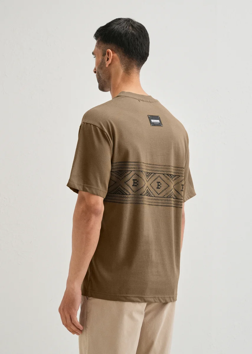 Olive Aztec Printed Oversized T-shirt - Image 3