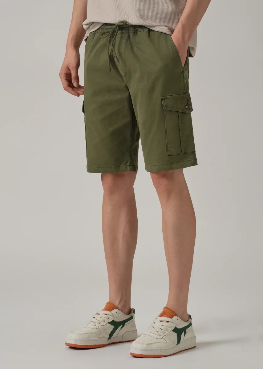 Olive Green Cotton Cargo Shorts - Image 8
