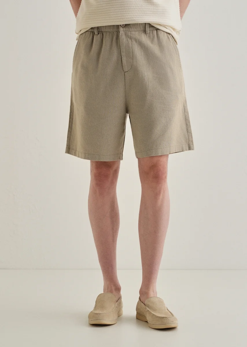 Olive Green Linen Shorts - Image 8