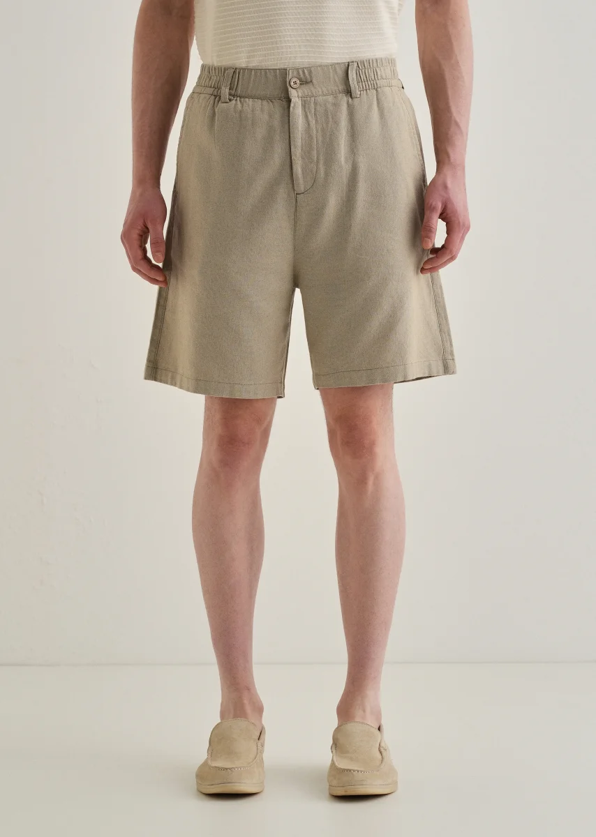 Olive Green Linen Shorts - Image 4