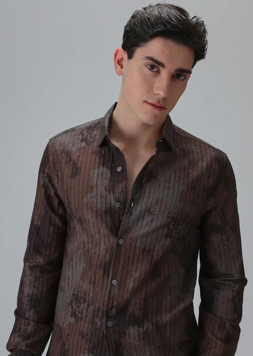 Paralleled Line Brown Printed Shirt - Image 2