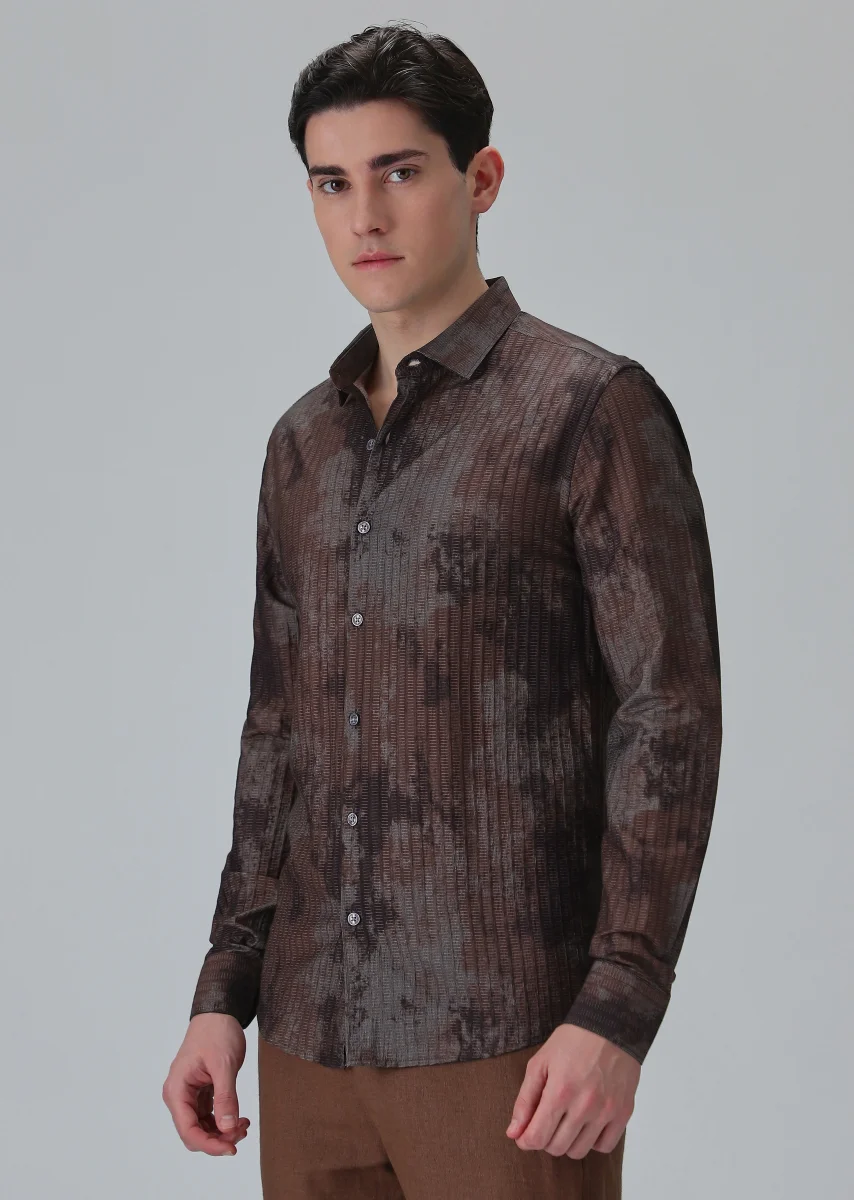 Paralleled Line Brown Printed Shirt - Image 5