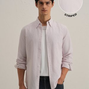 Purple Vertical Striped Cotton Shirt