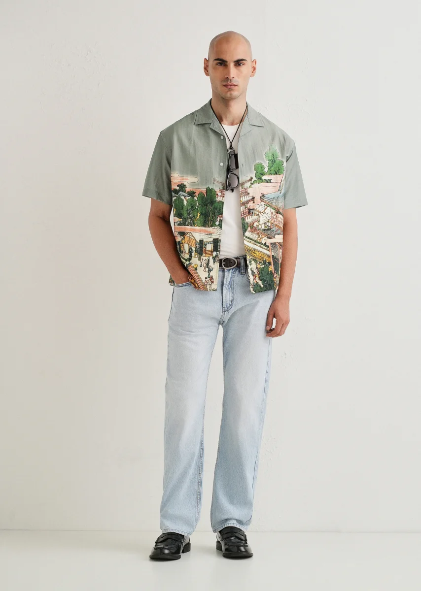 Sage Grey Scenic Placement Print Shirt - Image 7