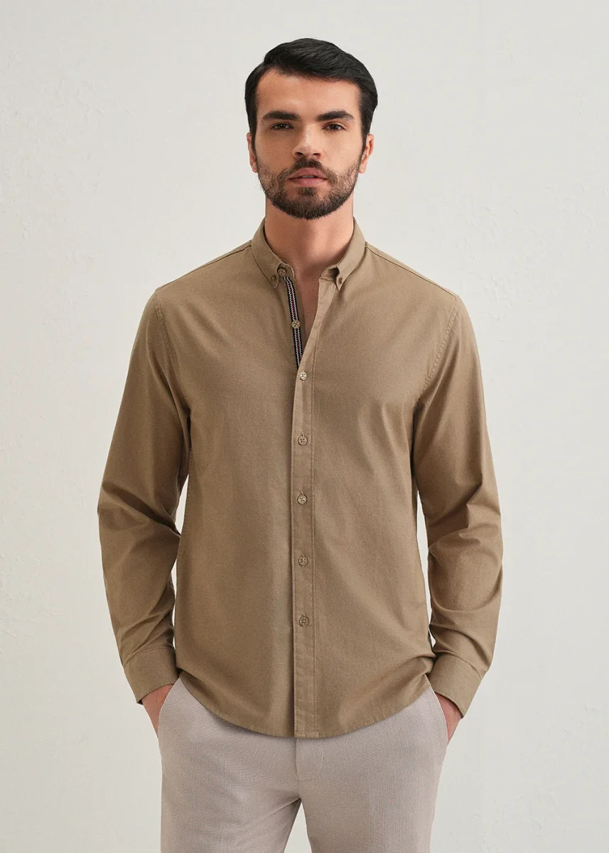 Tan Contrast Placket Shirt - Image 4