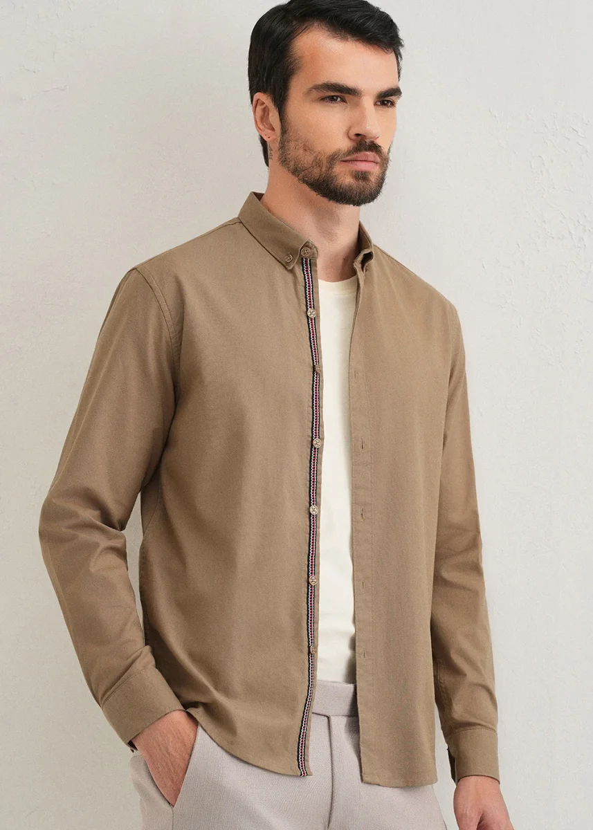 Tan Contrast Placket Shirt - Image 9