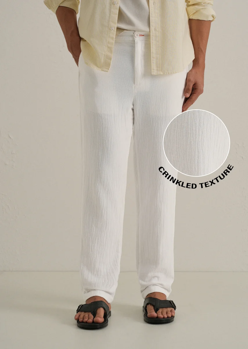 White Crinkled Cotton Trouser - Image 2