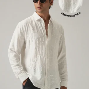 White Swirl Embroidery Shirt